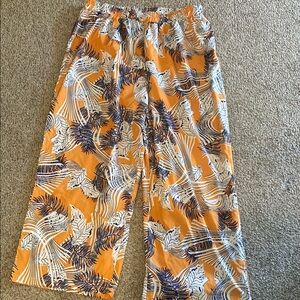 Orange and Blue Leaf Print Pants